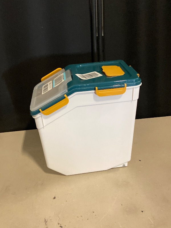 Photo 1 of Large Flour Storage Container Bin 25lb, Airtight Rice Storage Containers with Wheels Seal Locking Lid, BPA Free with Measuring Cup&Scoop for Flour, Rice, Grain(Blue)