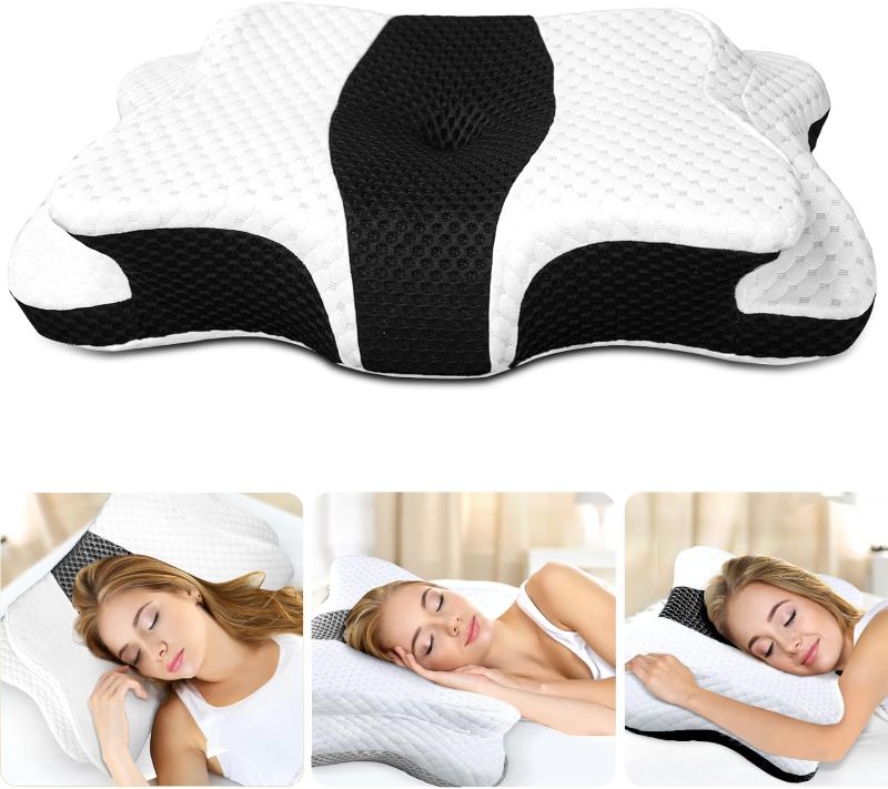 Photo 1 of Memory Foam Pillows, Cervical Pillow for Neck and Shoulder Pain Relief, Ergonomic Contour Bed Pillow, Soft for Side Sleep Stomach Sleeping and Back Sleeper