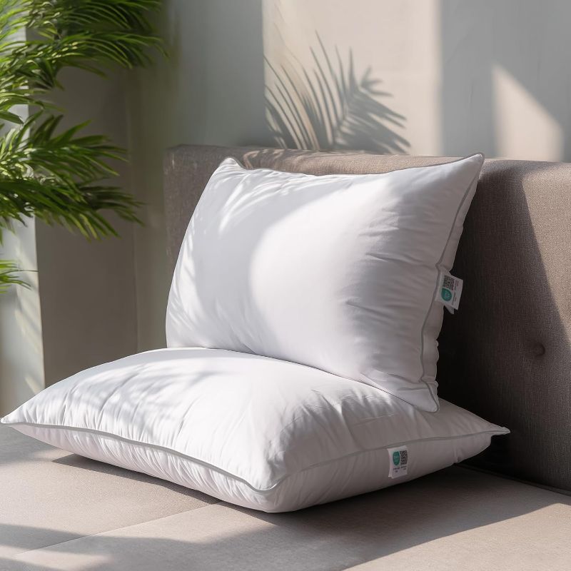 Photo 1 of SANSWAN Goose Feathers Down Pillows King Size Set of 2, Hypoallergenic 100% Cotton Hotel Collection Bed Pillows, Luxury Soft Feather Surrounded Medium Firm Pillow for Back,Stomach or Side Sleepers
