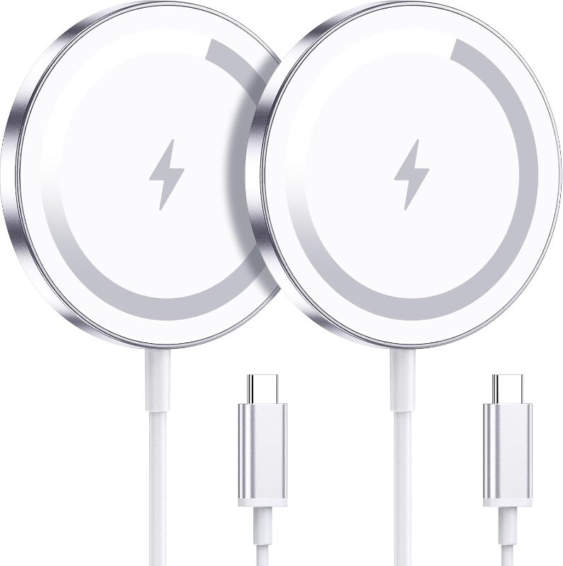 Photo 1 of for Apple Mag-Safe Charger 2 Pack, Magnetic Wireless Charger for iPhone 17/17 Pro/17 Pro Max/Air/16 15 14 13 12 Pro Max Plus mini, Charging Pad for Airpods Pro 3 2,Strong Magnet, Silver