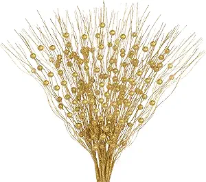 Photo 1 of 12 Pack Christmas Glitter Curly Spray Picks Berry Stems Wispy Willow Christmas Berry Picks Sprays Glittered Twigs for Christmas Tree Topper Wreath Garland Decoration Floral Arrangement (Gold)