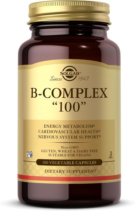 Photo 1 of Solgar B-Complex "100", 100 Vegetable Capsules - Nervous System Support - Supports Energy Metabolism - Non-GMO, Vegan, Gluten Free, Dairy Free, Kosher - 100 Servings