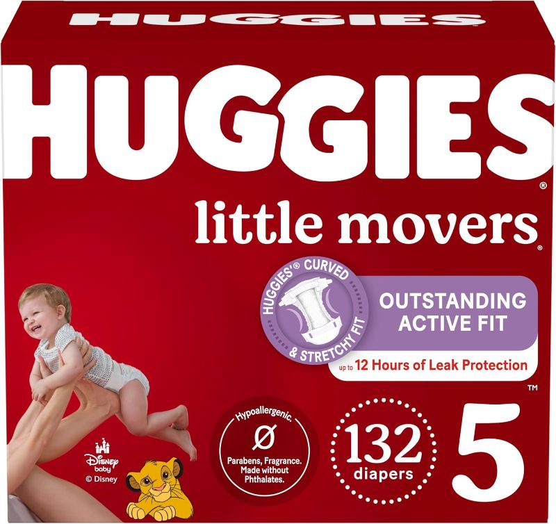 Photo 1 of Huggies Size 5 Diapers, Little Movers Baby Diapers, Size 5 (27+ lbs), 132 Count (2 Packs of 66), Packaging May Vary
