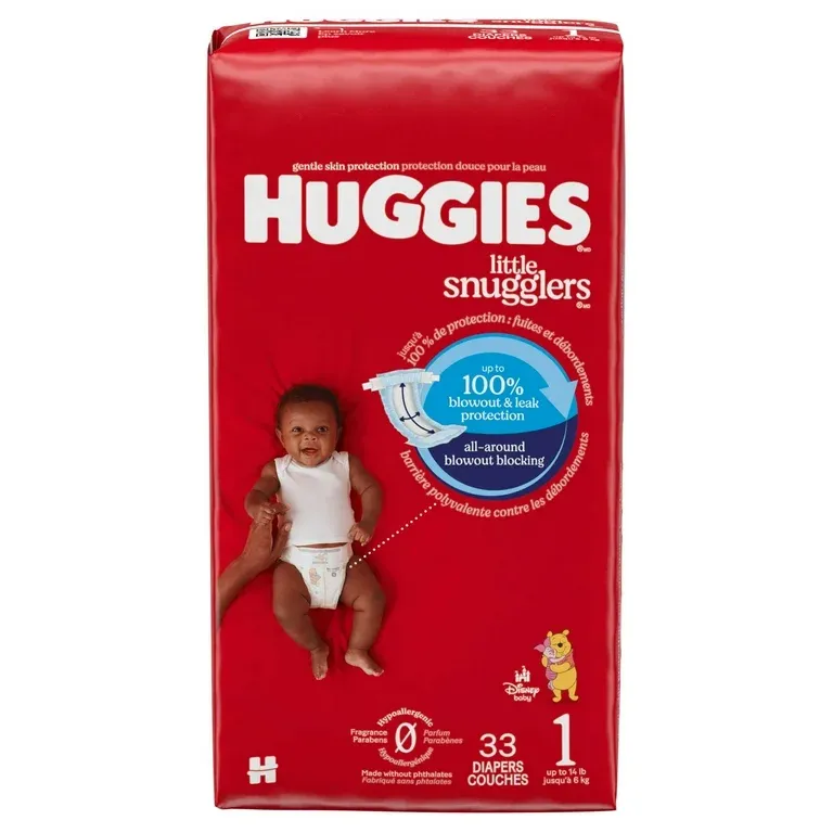 Photo 1 of 4 Pack Huggies Diapers Little Snugglers Size 1 Diapers, (8-14 lbs) - 33 Count Each