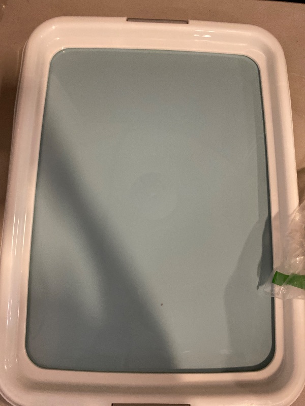 Photo 1 of IRIS USA Pee Pad Holder - For Small Sized Dog and Puppy Pee Pads, Secured Latches, Non-Skid Feet, High Polish Finish for Easy Cleaning, Leak Protection, Fits 17"x23" Pad, Blue