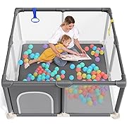 Photo 1 of Baby Playpen 47×47 Inch, Small Playpen for Babies and Toddlers Playards Indoor & Outdoor Safety Gate Floor Play Pen, Baby Play Area with Soft Breathable Visible Mesh, Anti-Fall, Grey