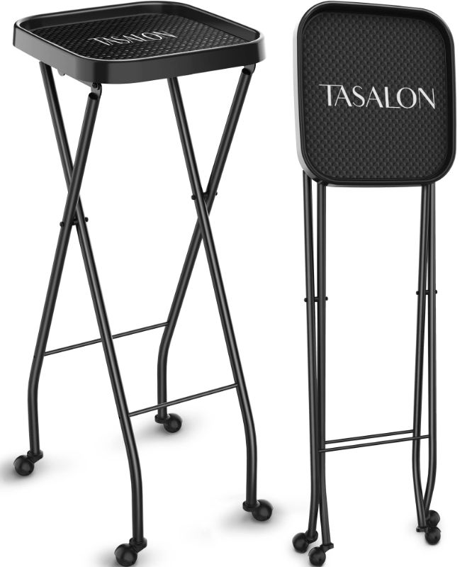Photo 1 of TASALON Premium Salon Folding Tray on Wheels, Rolling Service Tray for Beauty Salon, Fold Up for Easy Storage - Black