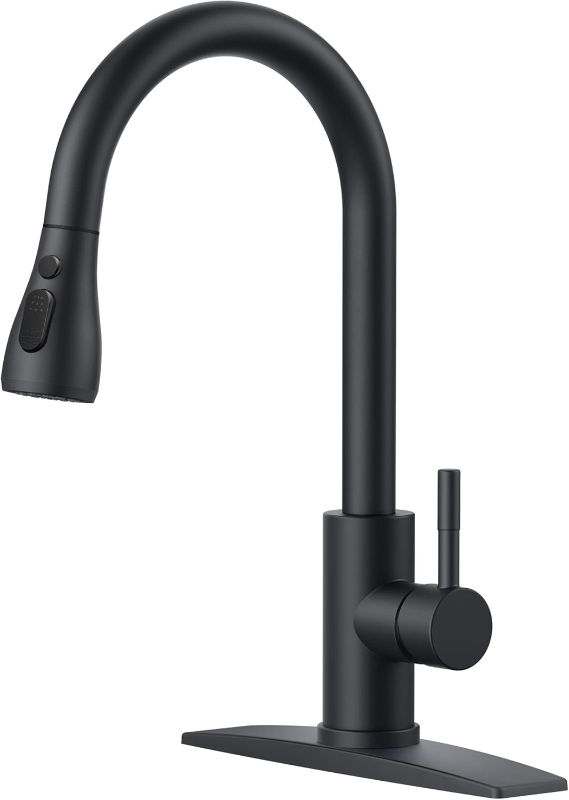 Photo 1 of FORIOUS Black Kitchen Faucet with Pull Down Sprayer, High Arc Single Handle Classic Stainless Steel Sink Faucet 1 or 3 Hole, Suitable for Farmhouse Camper Laundry Rv Bar