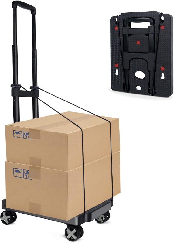 Photo 1 of Folding Hand Truck, Foldable Luggage Carts Dolly with Wheels, Dolly Platform Cart with 2 Elastic Ropes for Moving, Travel, Shopping, Office Use