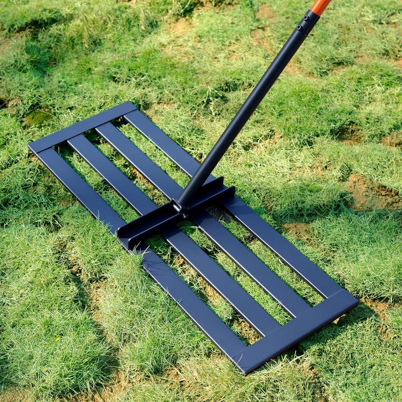 Photo 1 of Lawn Leveling Rake, 30''x10'' Leveling Rake, 78 inch Handle Length, Stainless Steel, Adjustable Handle for Backyard, Garden, Golf Course, Farm ? Pasture, Professional Lawn Care Tool
