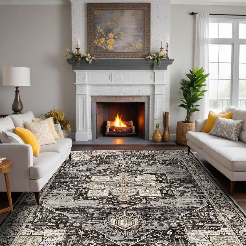 Photo 1 of RUUGME Washable 8x10 Area Rugs - Large Rugs for Living Room Stain Resistant Carpet Vintage Rugs for Bedroom with Non Slip Backing Home Decor Floor Decoration Mat (8x10 Black)