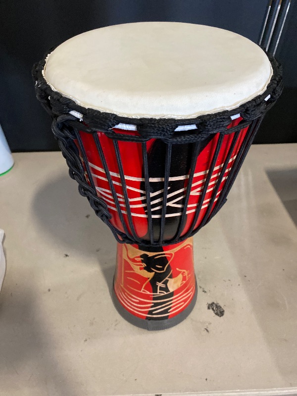Photo 1 of Djembe Drum, AKLOT African Drum Hand-Carved 9.5'' x 20'' Mahogany Goatskin Drumhead for Adults Beginners (Red)