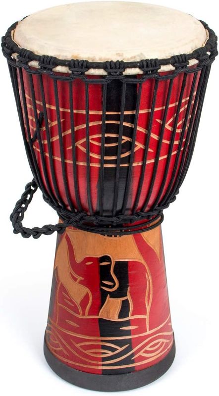 Photo 1 of Djembe Drum, AKLOT African Drum Hand-Carved 9.5'' x 20'' Mahogany Goatskin Drumhead for Adults Beginners (Red)