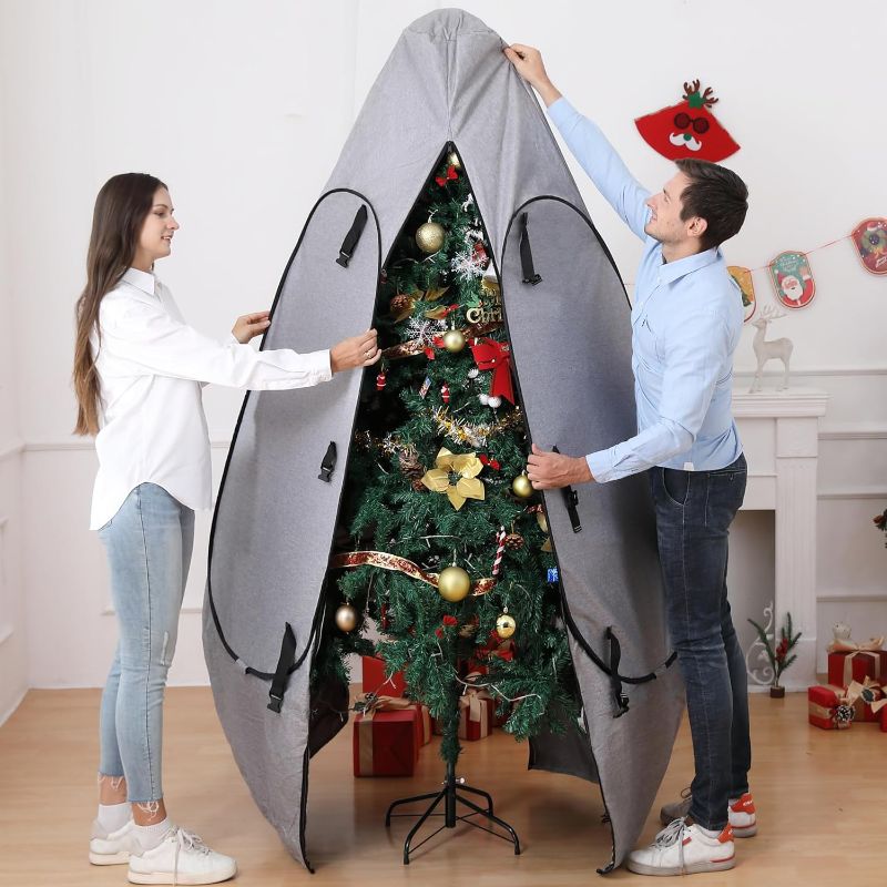 Photo 1 of Upright Christmas Tree Storage Bag 7.5 Ft, Artificial Christmas Tree Storage Bag, Christmas Tree Cover for Upright Storage Fit 6 Ft / 6.5 Ft / 7 Ft / 7.5 Christmas Tree Storage Bag 6.5ft