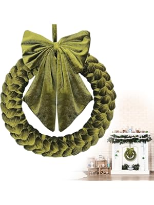 Photo 1 of 11.8in Elegant Christmas Velvet Wreath – Small Xmas Wreath with Bow, Christmas Velvet Ornaments for Window Fireplaces Doors Walls Home Party Indoor Decorations Women Gifts, Green