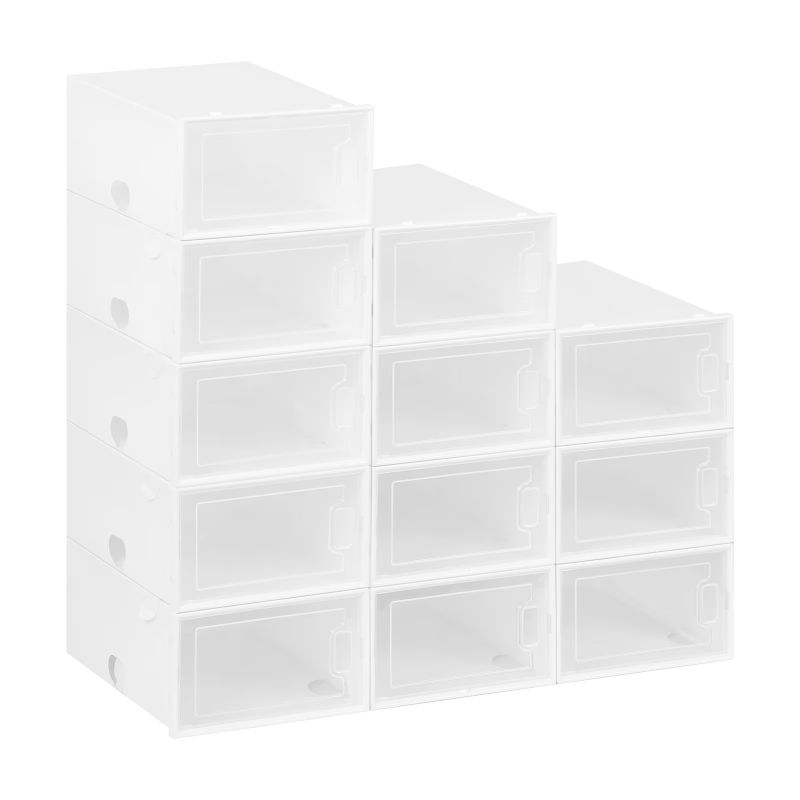 Photo 1 of White Shoe Cabinet, Set of 12 Storage Shoe Cabinet for Wardrobe, Shoe Box Clear Plastic Stackable Shoe Cabinet