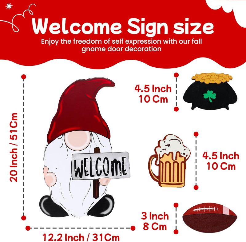 Photo 1 of Interchangeable Gnome Decor Signs - Gnome Welcome Sign, Holiday/Seasonal Decorations for Front Door - Wooden Decorative Magnets