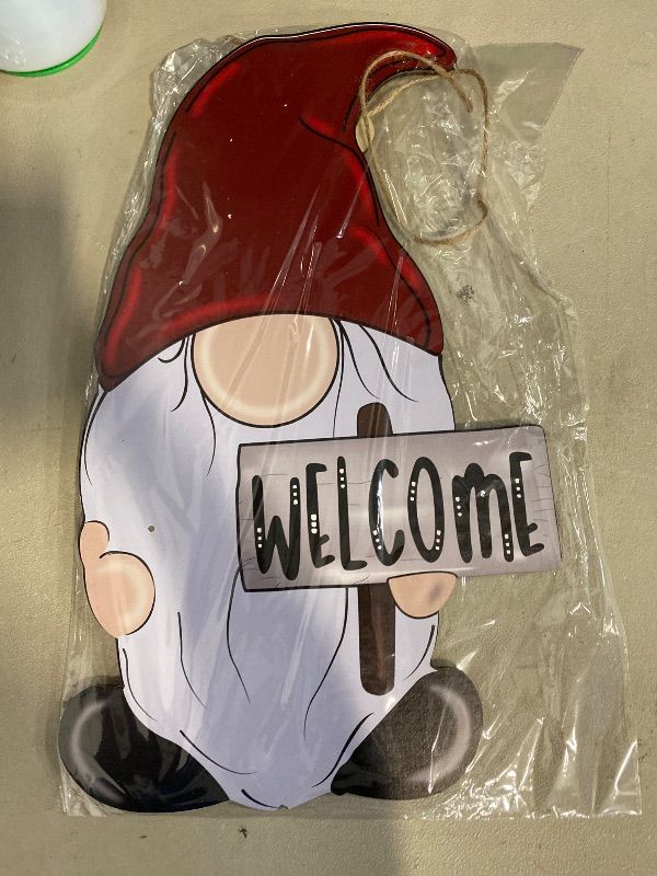 Photo 1 of Interchangeable Gnome Decor Signs - Gnome Welcome Sign, Holiday/Seasonal Decorations for Front Door - Wooden Decorative Magnets