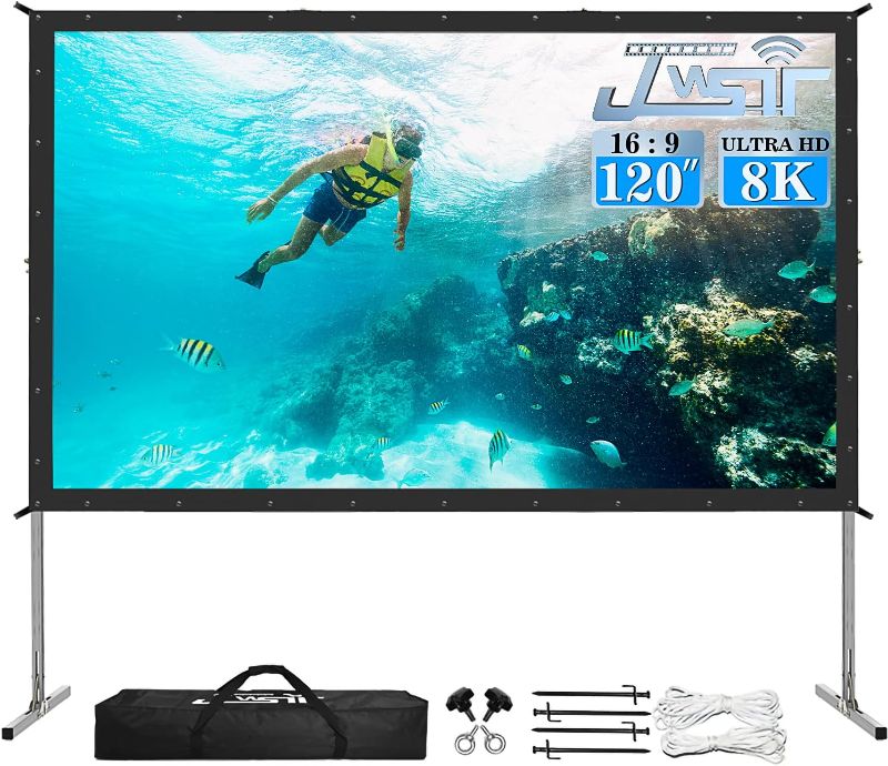 Photo 1 of Projector Screen Outdoor,JWSIT 120 inch Outdoor Movie Screen-Upgraded 3 Layers PVC 16:9 Projector Screen,Portable Video Projection Screen with Carrying Bag for Home Theater Backyard