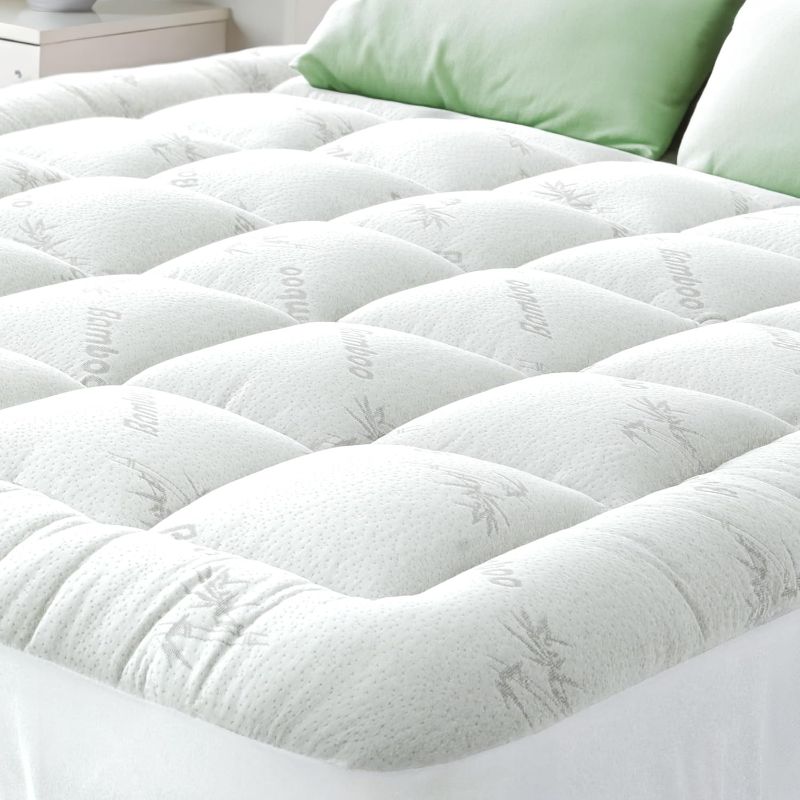Photo 1 of Ultra Soft Full Size Mattress Topper - Viscose Made from Bamboo Pillow Top Mattress Pad for Back Pain Relief - Naturally Cooling for Hot Sleepers, White