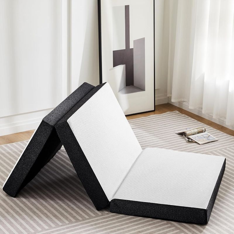 Photo 1 of OLIXIS Tri-fold Memory Foam Mattress - 4 Inch Twin Size Portable Floor Bed, Foldable Mat for Kids and Adults, Collapsible and Washable Cover with CertiPUR-US Certified, for Travel & Camping & Yoga