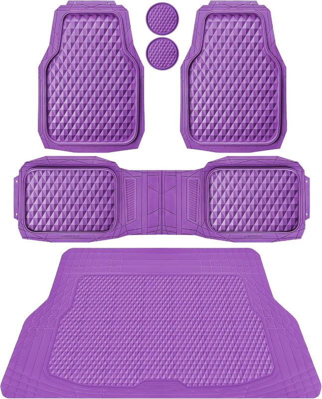 Photo 1 of CAR PASS Heavy Duty Rubber Purple Car Floor Mats & Cargo Liners, Deep Dish All-Weather Trunk Mats Durable Anti-Slip 3D Rhombus Waterproof Trim to Fit Liner Universal Fit Auto,Sedan,SUV,Truck, Purple