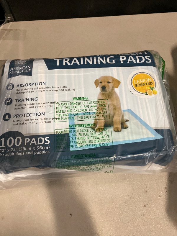 Photo 1 of American Kennel Club Scented Puppy Training Pads with Ultra Absorbent Quick Dry Gel – 22 x 22 Pee Pads For Dogs - Lemon Scented - 100 Count