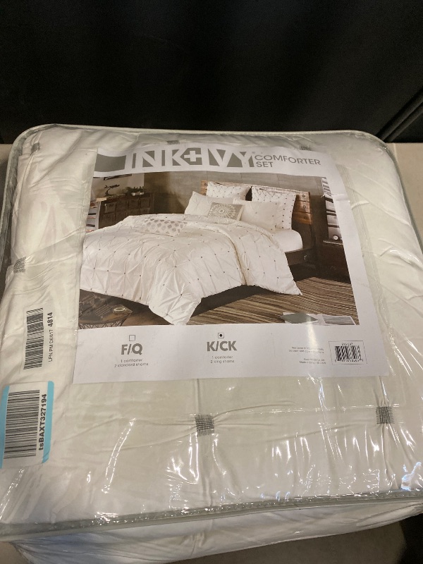 Photo 1 of King - INK+IVY Masie Cotton Comforter Set-Modern Casual Elastic Embroidery Design All Season Down Alternative Cozy Bedding with Matching Shams, King/Cal King, White 3 Piece
