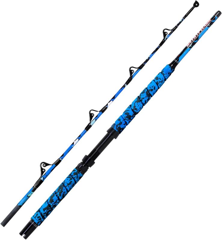 Photo 1 of Fiblink Saltwater Fishing Rod 1Piece/2Piece Offshore Trolling Rod Big Game Deep Sea Rod Conventional Boat Blue Camouflage Fishing Pole(5'6"/6'/7')