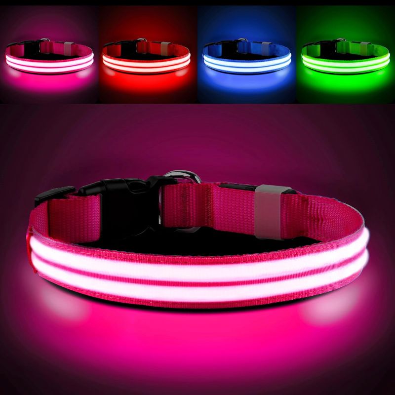 Photo 1 of PcEoTllar Lighted Dog Collars for Night, Light Up Dog Collar Rechargeable Water-Resistant Flashing LED Dog Collars Safety Glow in The Dark Dog Collars Light for Large Small Medium Dogs