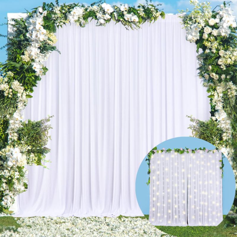 Photo 1 of 10x10 White Backdrop Curtain for Parties Wedding Wrinkle Free White Photo Curtains Backdrop Drapes Fabric Decoration for Baby Shower 5ft x 10ft,2 Panels