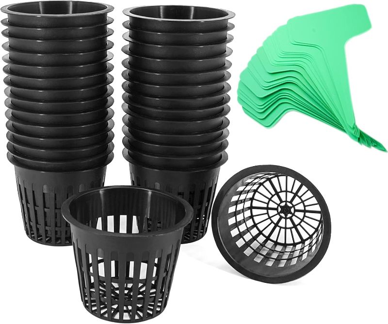Photo 1 of 3 Inch Net Pots for Hydroponics 25 Packs with Plant Labels 30Pcs Heavy Duty Wide Mouth Net Cups Slotted Mesh Pot hydroponics Supplies
