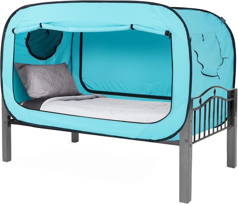 Photo 1 of Bed Tent Full Bed Canopy Portable Dream Tent for Adult Indoor Sleeping Tents with 2 Doors Breathable Private Space Tents, Teal