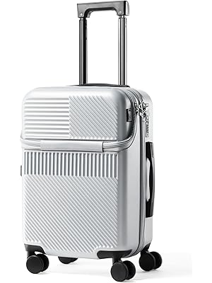 Photo 1 of UrbanExplorer 20 Inch Carry-On Luggage with Front Opening, Cup Holder & USB Port, Lightweight ABS+PC Hardshell Spinner Suitcase, Airline Approved, 360° Wheels, Sliver