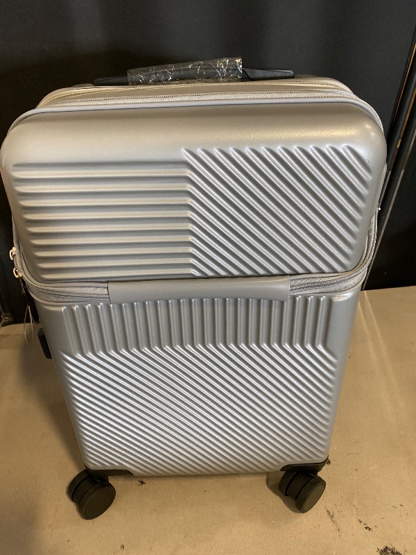 Photo 1 of UrbanExplorer 20 Inch Carry-On Luggage with Front Opening, Cup Holder & USB Port, Lightweight ABS+PC Hardshell Spinner Suitcase, Airline Approved, 360° Wheels, Sliver