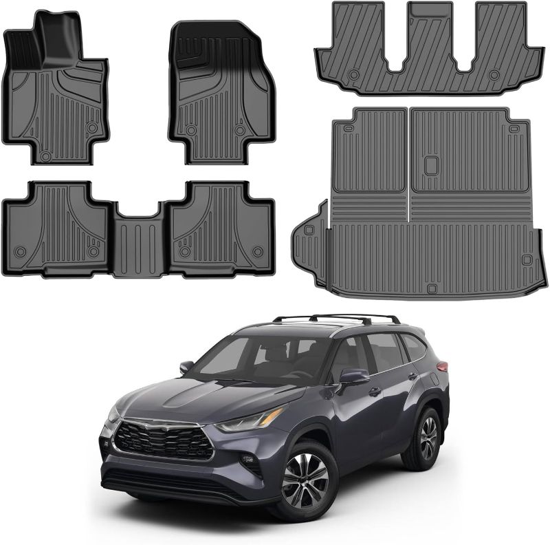 Photo 1 of Floor Mats & Cargo Liner for Toyota Highlander 7 Seats 2020-2024 2025 TPE All Weather Floor Liner 2024 Highlander 1st 2nd 3th Row & Cargo Mat Back Seat Cover Protector Full Sets (5 PCS)