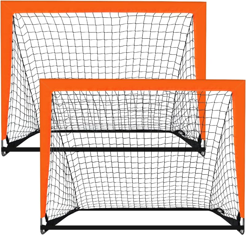 Photo 1 of 2 Pack 4’ x 3’ Size Portable Kid Soccer Goals for Backyard, Indoor and Outdoor Pop Up Soccer Goals, Orange, Theresduet