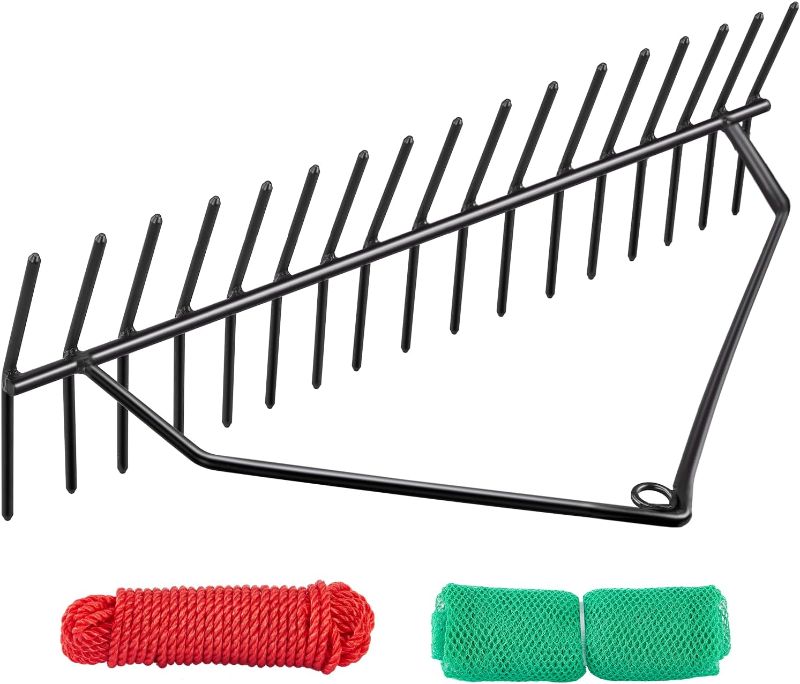 Photo 1 of 32" Adjustable Angle Heavy Duty Steel Pound & Lake Rake – Lake Weed Cutter with 30ft Thickened Rope & Net, Aquatic Weed Rake for Reed/Lily/Cattail Removal Cutting Tool