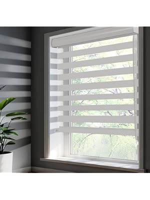Photo 1 of SUNWAY Corded Zebra Roller Blinds for Windows, Dual Layer Zebra Roller Sheer Blind, Easy Light Control for Privacy Light Filtering Roller Shades for Windows (40" W x 72" H, White)