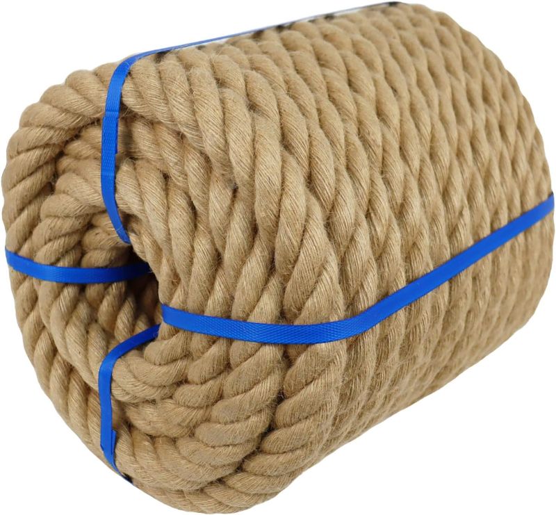 Photo 1 of 1-1/2 Inch Natural Jute Rope, 150 Feet Thick Hemp Rope, 4 Strands Twisted Manila for Docks, Nautical, Raliings, Climbing, Decorating, Indoor/Outdoor Use