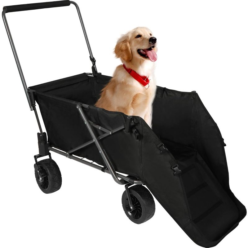 Photo 1 of REDCAMP Folding Dog Wagon Cart with Tailgate Heavy Duty, 220L Large Collapsible Utility Cart Dog Stroller with Extendable Rear End for Sports Shopping Pet, Dark Black
