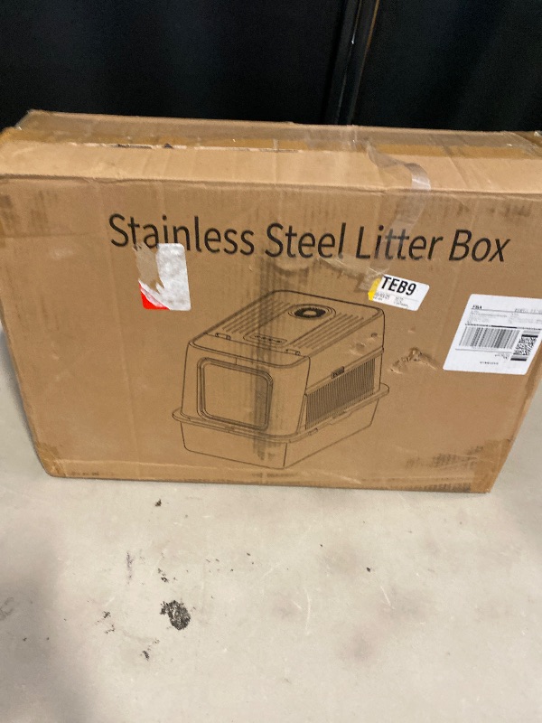 Photo 1 of Stainless Steel Cat Litter Box with Exhaust Fan & IR Auto-Deodorizer, Front Entry Enclosed Box for Odor Control, Large Size for Cats Enclosed Design with Carbon Filter