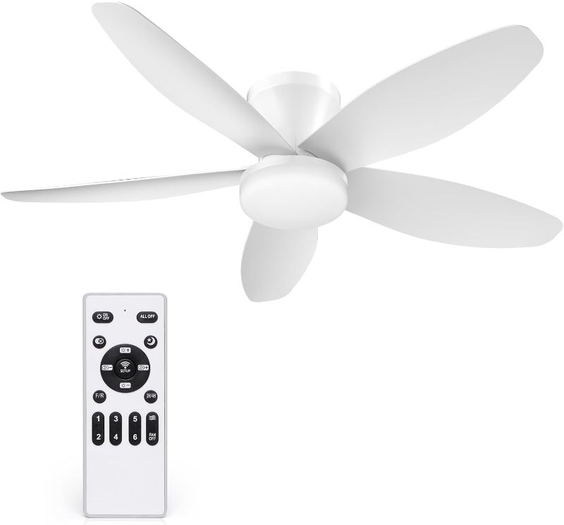 Photo 1 of 42 Inch Ceiling Fan with Lights and Remote Control, Quiet Modern Low Profile Fan Light with 6 Speeds, Dimmable LED, Reversible Blades for Bedroom Living Room Indoor/Outdoor, White