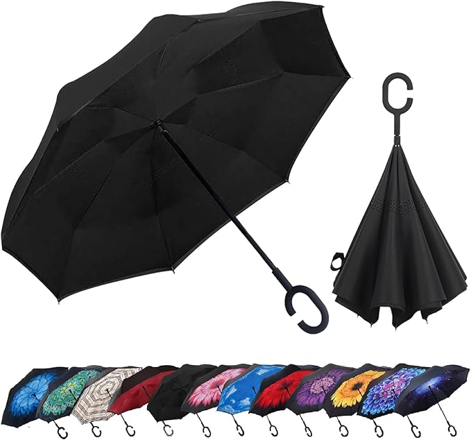 Photo 1 of LLanxiry Windproof Inverted Umbrella, Large Reverse Umbrellas for Rain with C-shaped Handle Big Upside Down Inside Out Umbrella for Women & Men