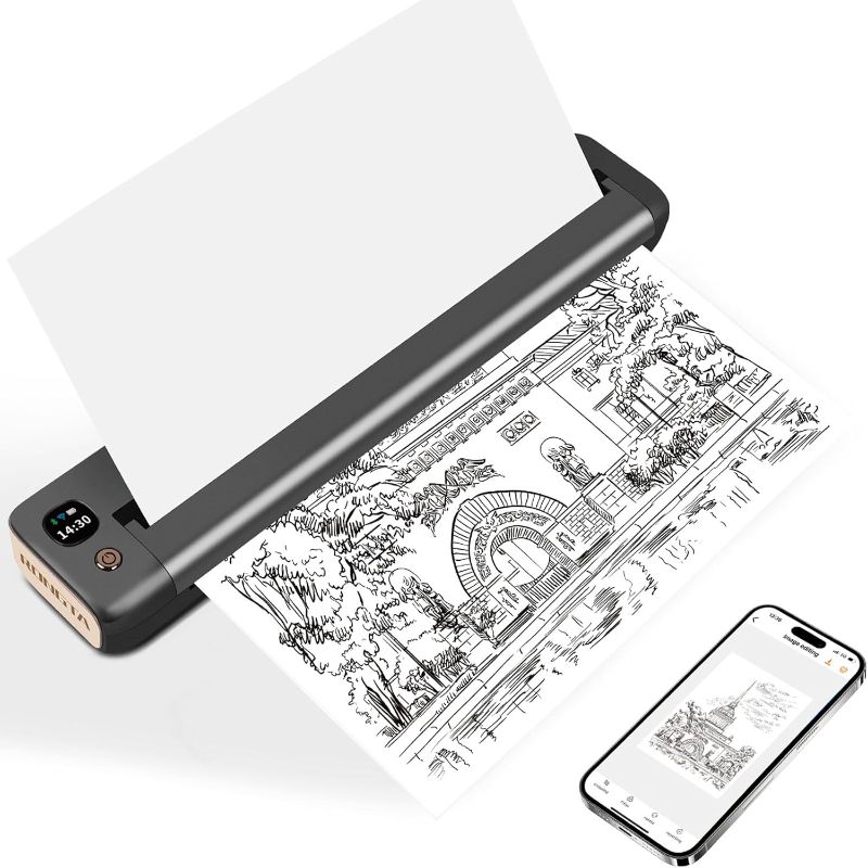 Photo 1 of Rongta Portable Printer, Bluetooth&WiFi Inkless Thermal Printer Wireless for Travel, Compatible with Android iOS Phone & Laptop, Supports 8.5" X 11" US Letter for Office, Home, Car, Dark Gray