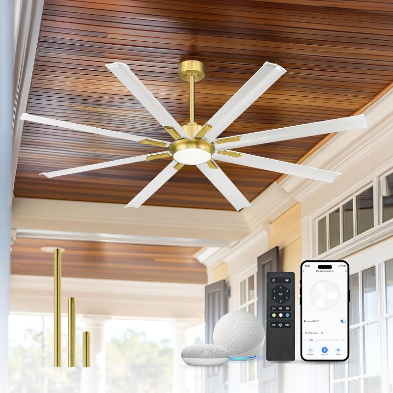 Photo 1 of 72 Inch White & Gold Ceiling Fan,Smart Ceiling Fan with Voice Control,Large Ceiling Fan With 8 Aluminium Metal Blades,CF04BGW-72