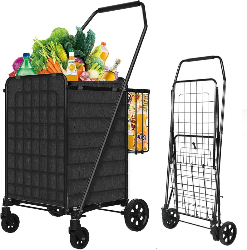 Photo 1 of Heavy-Duty Folding Shopping Cart with Waterproof Liner & 360° Swivel Wheels | Collapsible Grocery Cart for Easy Transport, Ideal for Laundry, Shopping, and Travel – 132 LBS Capacity