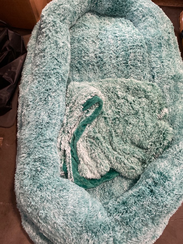 Photo 1 of Human Dog Bed, 71''x45''x12'' Size Fits You and Pets, Washable Faux Fur Pet Bed for People Doze Off, Napping Orthopedic Dog Bed, Present Plump Pillow, Blanket, Strap - GreenWhite