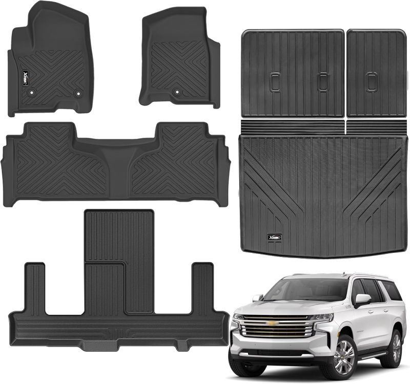 Photo 1 of Floor Mats for 2021-2024 2025 Chevrolet/Chevy Suburban/GMC Yukon XL 7 Seats with Cargo Liner All Weather TPE Protection Floor Liners Full Set with Trunk Mat for Chevrolet Suburban Accessories
