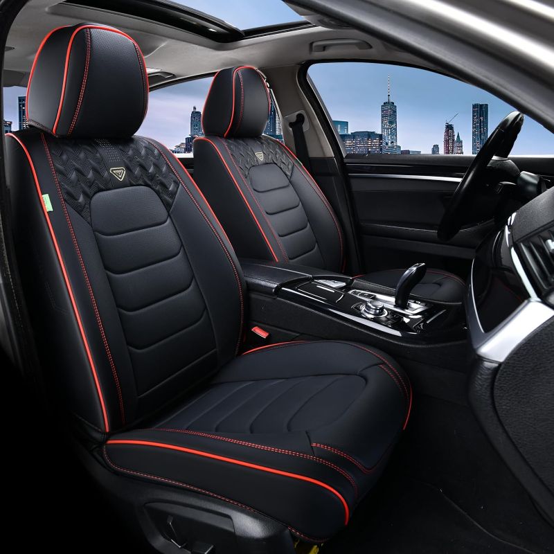 Photo 1 of FLORICH Car Seat Covers, Leather Seat Covers, Front Seat Covers 2PCS,Waterproof Car Seat Protector, Auto Driver Seat Covers Accessories Fit for Most SUV Trucks(Black&Red line, Front Pair)